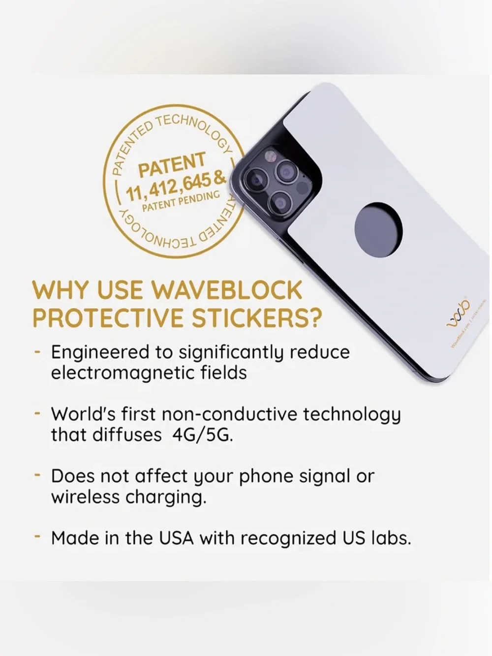WAVEBLOCK EMF Blocker Sticker for iPhone 11 White, NEW